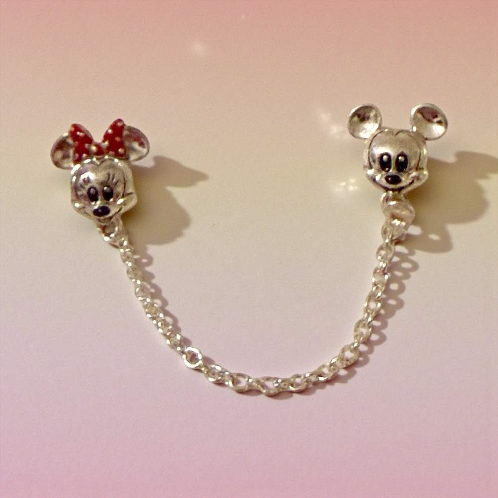 Disney Mickey Mouse Silver and Red Safety Chain for Bracelet